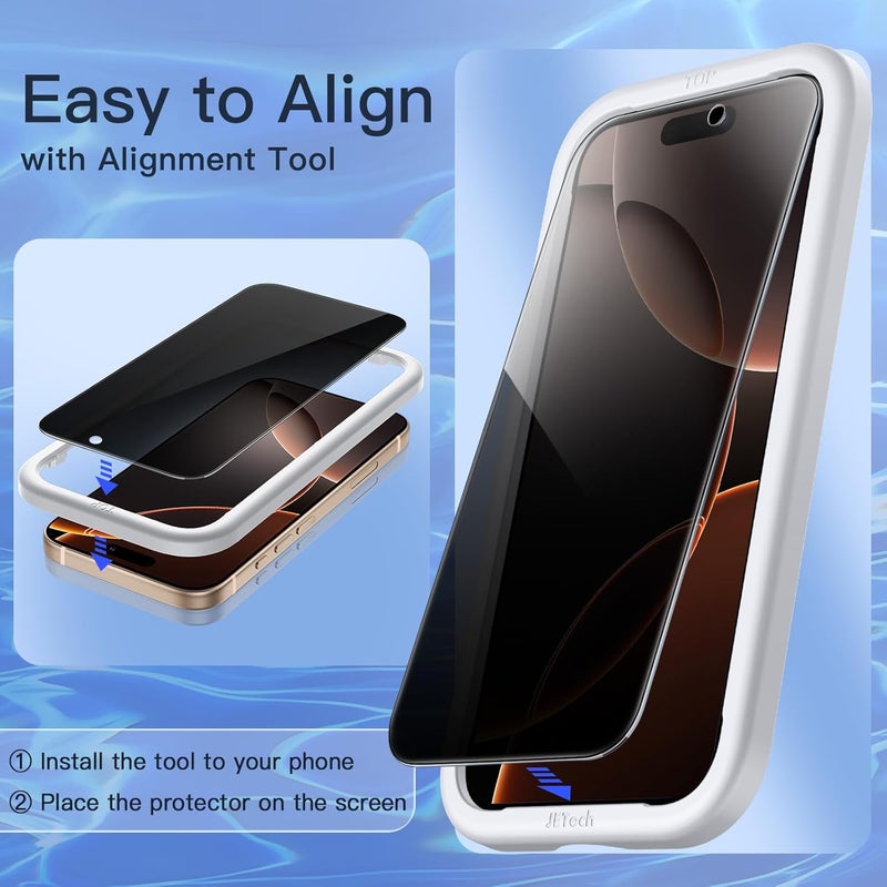 Jetech Privacy Screen Protector for iPhone 16 Pro Max 6.9-Inch with Camera Lens Protector, Anti-Spy Tempered Glass Film, Easy Installation Tool, 2-Pack Each - Image 4